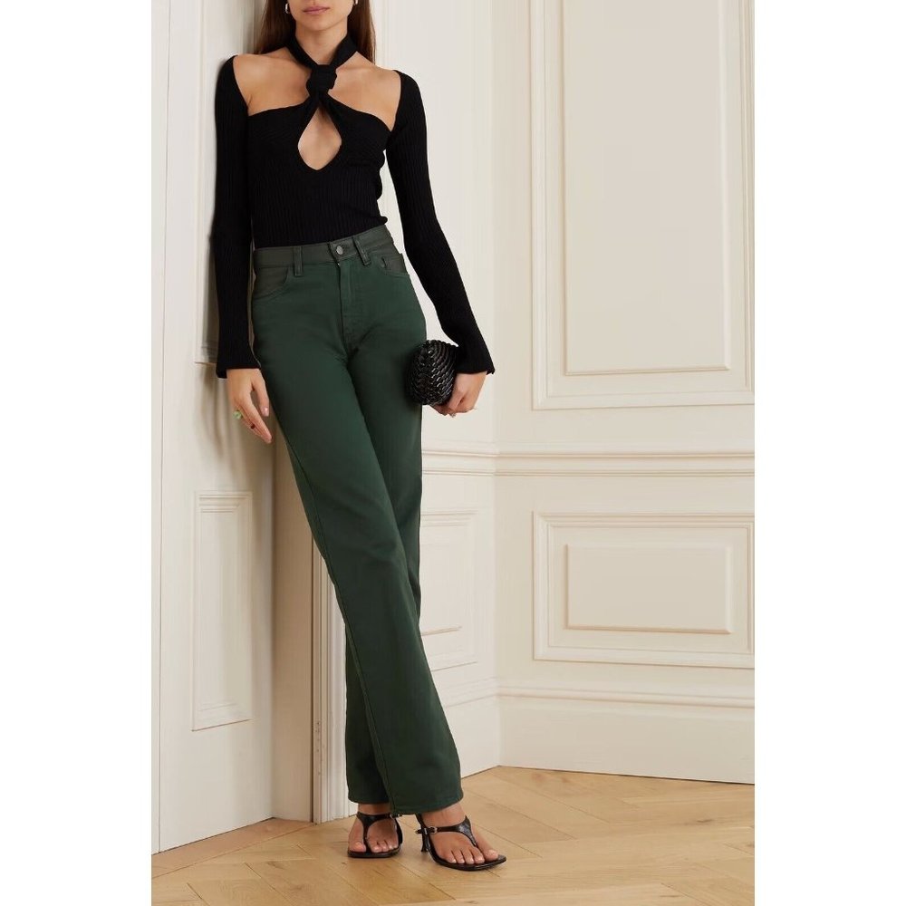 MAXIMILIAN DAVIS Spain Pants Forest Green Denim Leather Jeans